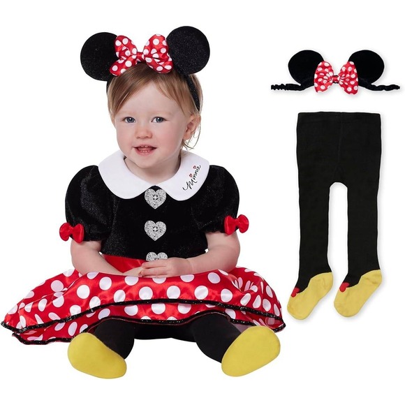 Disney Minnie Mouse Infant Costume Set Dress Tights Headband 18-24 Months NEW - Picture 2 of 8